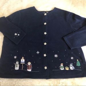 Plus-Sized Holiday Fleece Cardigan in Navy
